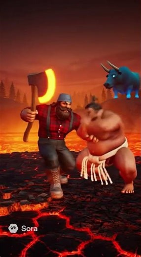 🌋 Paul Bunyan vs. The Sumo: Battle at Volcano Gate! 💥Sora AI🤖