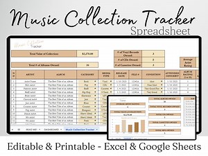 Music Collection Tracker Excel Spreadsheet, Music Tracker Google Sheets, Vinyl Collection, Record Collection, CD Collection, Digital Library - Etsy UK