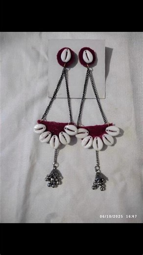 DIY cowry shell earrings on pink 🩷 theme #earringdiy #pinkearring #shell #diyearrings