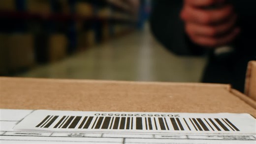 Scanner scan delivery box in storage, E-commerce shop, man packing goods and clothes second hand delivery market, courier Packaging and Shipping Workspace with Supplies and Technology, online sales. | Premium Stock Video Footage