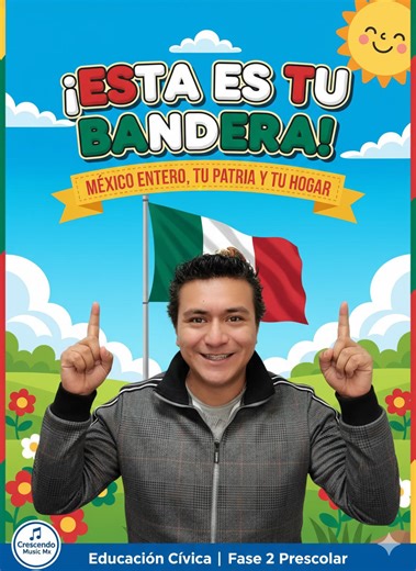 ¡Orgullo Mexicano! 🇲🇽 Honra a Nuestra Bandera con la Canción "Esta es tu Bandera" - Educación Cívica para Niños de Preescolar ¡Queridos maestros y familias de Crescendo Music Mx! 🍎🇲🇽 Se acerca el Día de la Bandera (24 de febrero) y queremos celebrar nuestra identidad nacional con la hermosa canción "Esta es tu Bandera". Una forma musical y significativa para que los más pequeños conecten con este importante símbolo patrio. Esta canción no solo enseña los colores de nuestra bandera, sino que