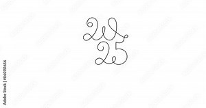 2025 and woman one line art animation, hand drawn lady figure continuous contour drawing motion.Holiday concept,festive female celebrating.New year minimalist video design.4k self-drawing movie
