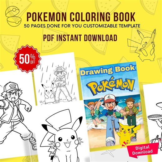 Instant Download Printable Pokemon Pikachu Coloring Pages Gift for Kids | Personalize Pokémon Theme Coloring Book PDF - Etsy
