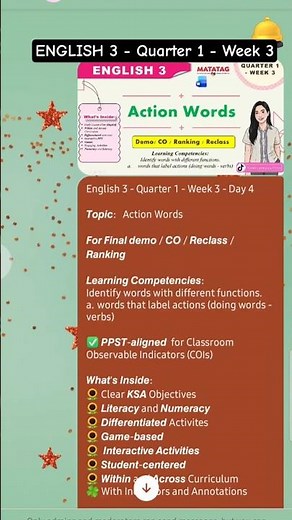 English 3 - Quarter 1 - Week 3 - Day 4 | Action Words | Matatag Curriculum