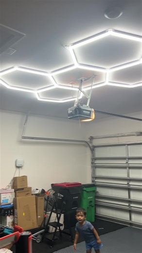 Elevate your garage with this hexagonal ceiling lights! #diyproject #plugin #garagetransformation #easyinstallation