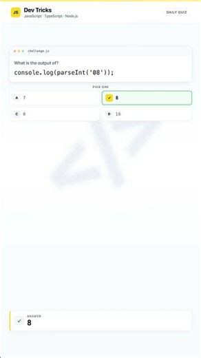 09 JavaScript Quiz: parseInt('08') — What's the Output? #shorts