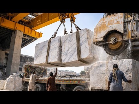 Massive Overhead Crane Lifting Double Marble Blocks 😱 Full Unloading Process