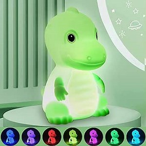 Dinosaur Night Light for Kids, 7 Color Kids Night Lights for Bedroom, Cute Dinosaur Lamp with Touch Sensor, Silicone Rechargeable Cute Night Lamp, Toddler Nightlights for Gift, Nursery
