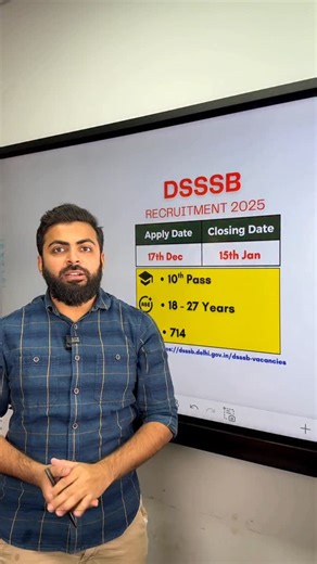 @govtexamsalert on Instagram: "📌DSSSB MTS 2025 HOW TO APPLY 🔥🔥📝💯💯 ➡️ Apply Date: 17/12/2025 ➡️ End Date: 15/01/2025 ➡️ Eligibility: 10th Pass ➡️ Age Limit: 18 - 27 Years ➡️ SELECTION PROCESS : 👉🏻 Stage 1 : Written Exam ➡️ POST NAME: Multi Tasking Staff ➡️ Apply Link: https://DSSSB.delhi.gov.in/dsssb-vacancies ➡️ To Enroll In ALL EXAMS MAHAPACK Visit The Link👇👇 https://www.wellacademy.in/study/g46c ➡️ Follow Our Page For More Such Educational Content 💯💯📚✔️ . . . 📢 Stay informed—join