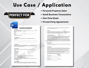 Editable Purchase Agreement Template – Word & PDF | Business, Property, or Asset Sale Contract | Printable Legal Form | Instant Download