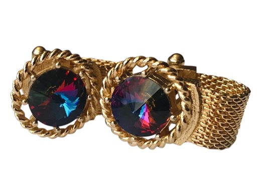 Retro Goldtone Cufflinks: Swank Mid Century Vintage Rivoli Wrap Cuff Links, Watermelon Magenta Multicolored, Fairytale Gatsby Swag - Etsy