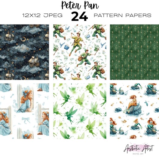 Peter Pan Pattern Paper, Neverland Fairy Tale, Tinkerbell Paper, Captain Hook - Etsy