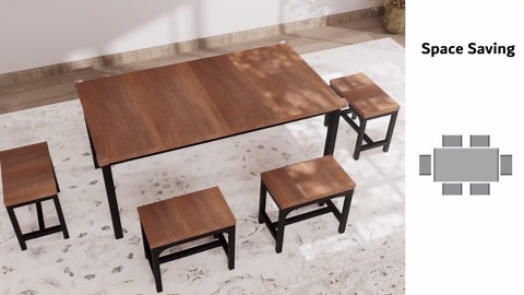 iPormis Dining Table Set, 7-Piece Extendable Table from 63" Large Extendable Kitchen Table Set for 4-8 People, Mid-Century Dining Room Table with 6 Square Stools,Espresso