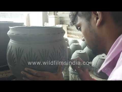 Pottery artisan shaping and polishing clay vessels in Khurja workshop | "Pottery City"