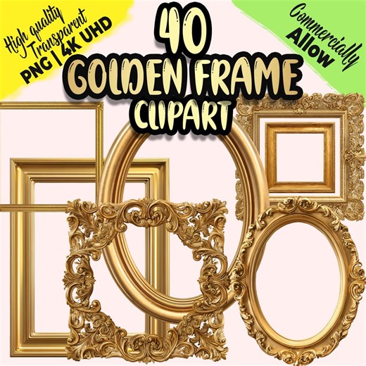 Gold Frame Clipart Bundle, Ornate Luxury Frames, 40 PNG - Etsy