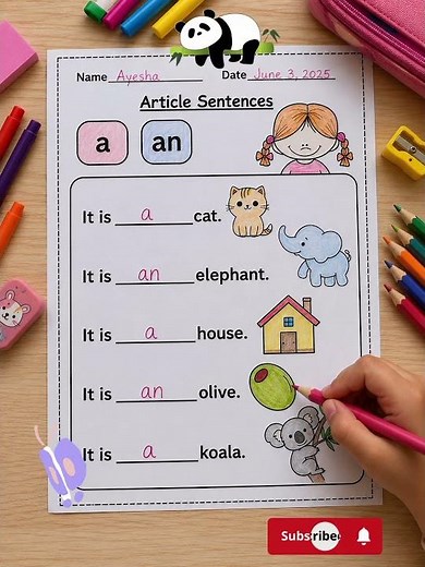 a or an worksheet free for kindergarten grade 1 students