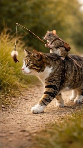 Mouse Controls the Cat with a Lure! 🐭🎣🐱 ネズミがルアーで猫を操る！？🐭🎣🐱 #shorts #cat #cute