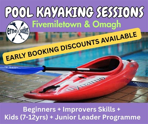 💥 Don't miss out! Our final pool kayaking courses of 2025 kick off in November. We're running a full range of skills-based courses for all ages and abilities in both Fivemiletown and Omagh. 👀 Try for £5 tickets available for the first week on some courses 🔹 10% Early Booking Discount available now 🔹 Courses run for 5 weeks, starting the week of November 10th. 🔹 Kids (7–12yrs ) and Junior Leaders sessions will be in Fivemiletown. 🔹 Beginner to advanced skills courses will be available in bo