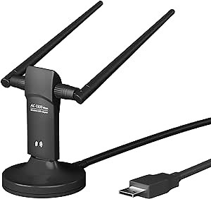 1300Mbps Long Range USB WiFi Adapter for PC: Desktop Laptop of Windows 11/10/8.1/8/7, USB Wireless Adapter Dual Band 2.4GHz 400Mbps + 5.8GHz 867Mbps, 2X 5dBi High Gain Antennas, USB 3.0 Cradle