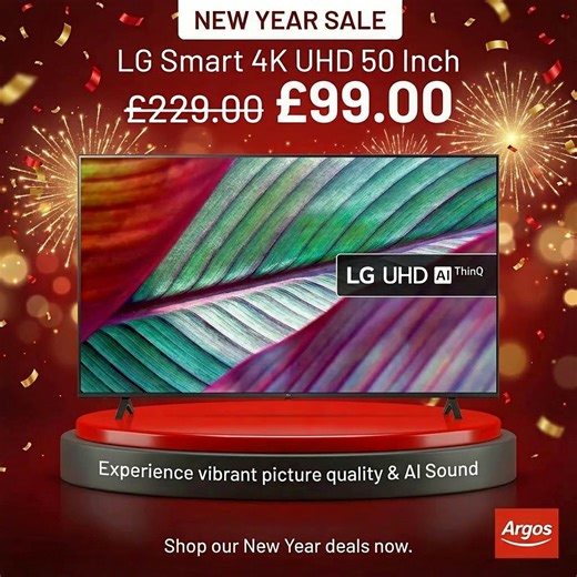🎥 New Year Home Cinema Upgrade Discover the LG 50" 4K Smart TV with 4K UHD picture, HDR support, and built-in Freeview Play – access over 70 channels plus catch-up services. Key Features: 4K resolution and HDR Smart webOS platform with apps like Netflix, Disney , Prime Video, and BBC iPlayer Compatible with Alexa and Google Assistant voice control Slim design including Wi-Fi, Bluetooth, and multiple connections Suitable for films, sports, and streaming Fast Delivery available 🚀 | Margareth Gre