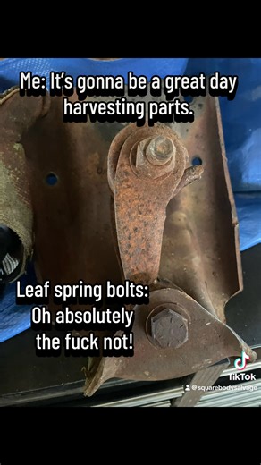 Me versus 90 degrees, 90% humidity, and 40 years of rust adhesion. Still better than any day at the office. #squarebody #truck #parts #4x4 #chevy #Chevrolet #gmc #k30 #salvage #OEM | Square Body Salvage