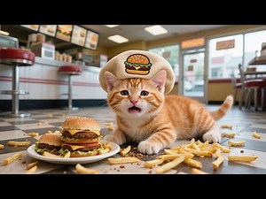 Mama Cat with Ginger Kitten Open a Heartwarming Hamburger Shop ❤️🍔