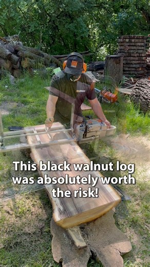 Chainsaw milling black walnut for future home decor woodworking projects! Which woodworking projects would you create out of these black walnut slabs?! Leave a comment and lmk! I chainsaw milled this walnut log with my MKIV Alaskan mill from Granberg International. I protected my lungs with an RZM3 mask from RZ Mask. Shop both sites for the best chainsaw milling gear and best PPE for your lungs and use my discount code to save $$$! Code- foxridgeslabs slabs #chainsawmill #blackwalnut #woodwork #