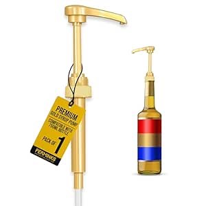 Premium Syrup Pump Compatible with Torani 750 ml Bottle, Davinci Syrups - No Spill, No Clog Syrup Pump Dispenser for Vanilla, Snow Cone, Blueberry, Coffee Flavoring & More (Pack of 1, Gold)
