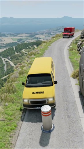 Cars & School Bus vs Giant Pit Bollards Crash #1 - Crashentia