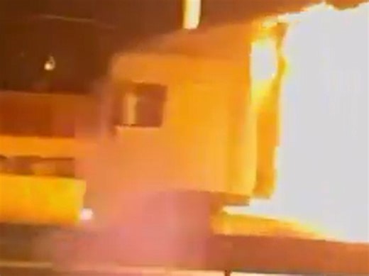 Truck catches fire and cannot brake