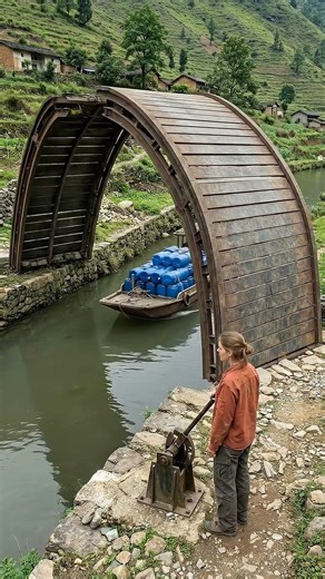 Arch Folding Bridge Opening For A Cargo Boat | Unique Bridge Mechanism