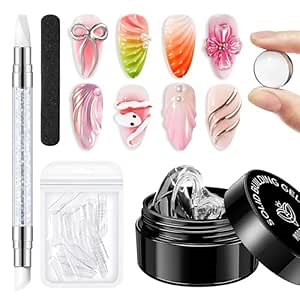 modelones 3D Sculpting Gel Kit，Clear Solid Nail Builder Hard Gel for Nail Art Molding & Extensions Non-Sticky for Chrome Powder Salon or Home DIY Spring Manicure Cured Needed