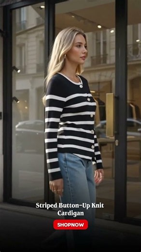 Striped Button Up Knit Cardigan