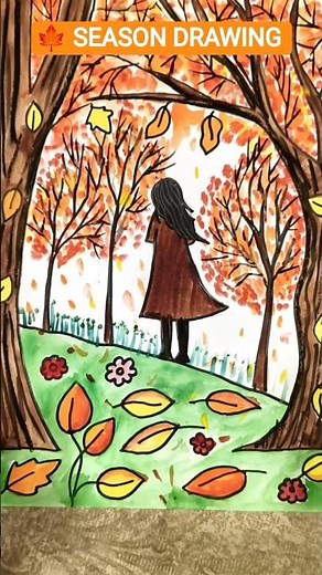 Autumn leaves drawing|autum drawing #shorts