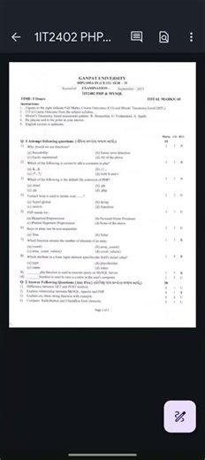GANAPAT UNIVERSITY DIPLOMA SEM-5 IT PHP & MY SQL QUESTION PAPER 2025
