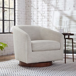 CHITA Swivel Accent Chair Fabric, Round Barrel Arm Chair Living Room, Ivory White