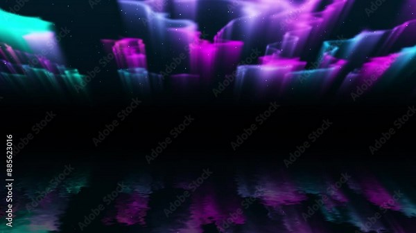 Background with northern lights reflecting in the water. ideal for adding titles or logos in the center.Aurora borealis.Blue and purple background.Aurora computer graphic rendered on black background