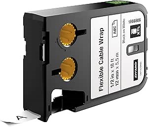 DYMO Flexible Cable Wrap for DYMO XTL Label Makers, Black on White, 1/2", 1 Roll (1868806)