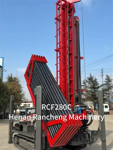 This red RCF280C drilling rig, customized for a Canadian client, can drill to depths of up to 280 meters. It features remote control, a hydraulically operated drill pipe magazine, and a power lifting function. Its powerful performance and superior quality have made it a favorite among users! #Drilling #WaterDrilling #DrillingRig #DrillingExploration #BoreholeDrilling