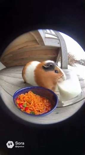 A guinea pig eats spicy noodles.#shorts #sora
