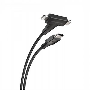 Scosche CCi4B4T-SP 2-in-1 4ft USB-C to USB-C/Lightning Multi Device Charging Cable Universal Black