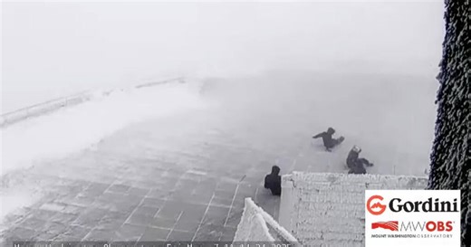 Video shows crews being blown around by 100 mph gusts on top Mount Washington