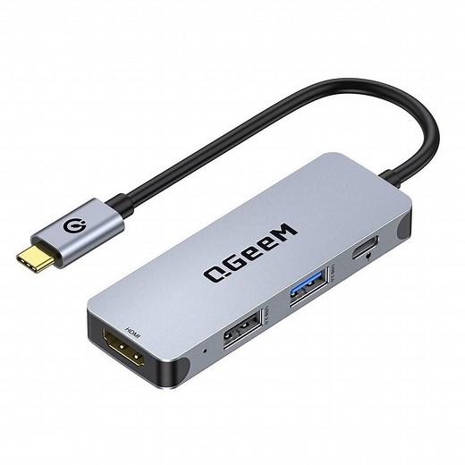 USB C Hub, QGeeM 4-in-1 USB C to HDMI Adapter with 4K@30Hz,100W Power Delivery,USB 3.0,Compatible for MacBook Pro, XPS, iPad Pro,More Type C Devices-UH04-1