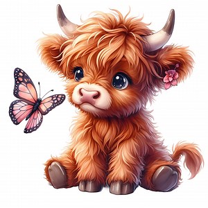 Highland Cow Butterfly Clipart, Cute Cartoon PNG (digital Download) - Etsy UK