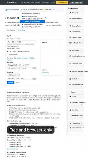 Chemical Equation Balancer | Balance Equations + Steps (Free) — in 30 seconds #chemistry