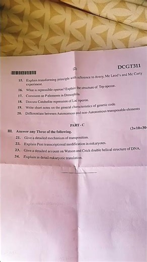 III Sem B.Sc. Degree Exam, Dece/Janu - 2025/26GENETICSMolecular Genetics(SEP Scheme)Paper : IIITime