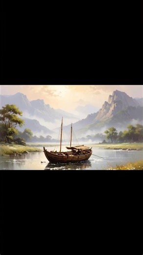 🎨 Painting a Peaceful Boat on a Mountain Lake #painting #huyacrylicpainting #acrylicscenery