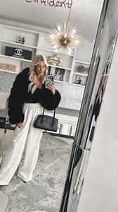 Styling these viral Adidas track pants two different ways… Okay, I get the hype. These Adidas track pants are SO incredibly flattering — high-waisted, wide-leg, and they make your legs look crazy long while still accentuating the waist. Plus, they’re insanely comfortable, which is always a win. I love mixing a casual track pant with something more elevated to really add interest to the look. Look 1: Paired with this cropped faux fur jacket — so soft, so luxe. I also love this jacket with denim, 