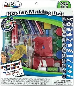 ArtSkills Poster Making Kit, Project and Crafts Supplies with Markers, Stencils, Letters, Glitter, Glue and More, 274 Pieces