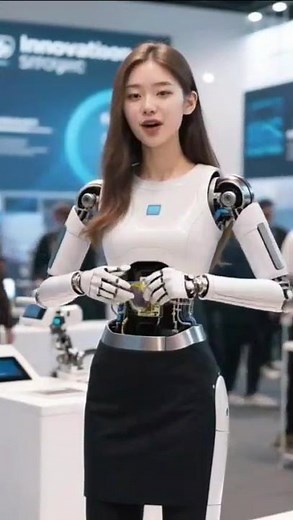 Real or Robot? Lifelike Android Shocks Live(Focus: Contrast between human face & mechanical body o